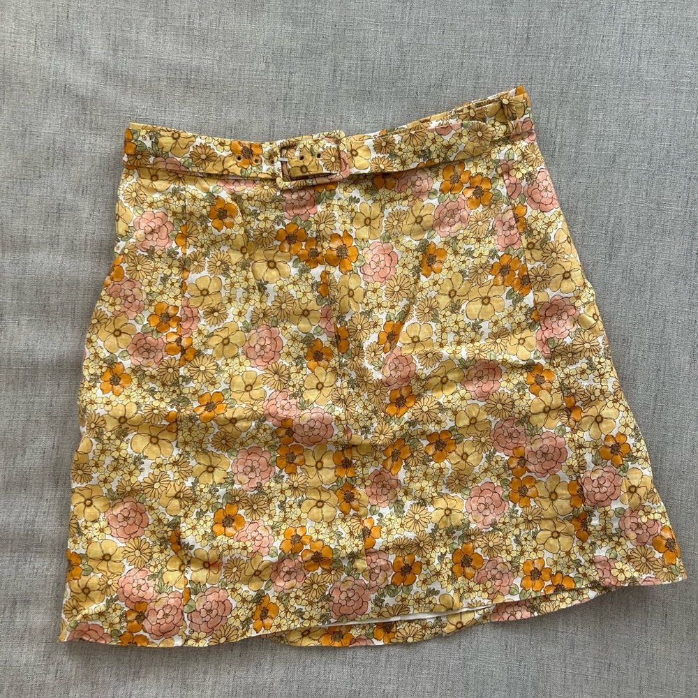 & Other Stories Linen Floral Print Belted Skirt